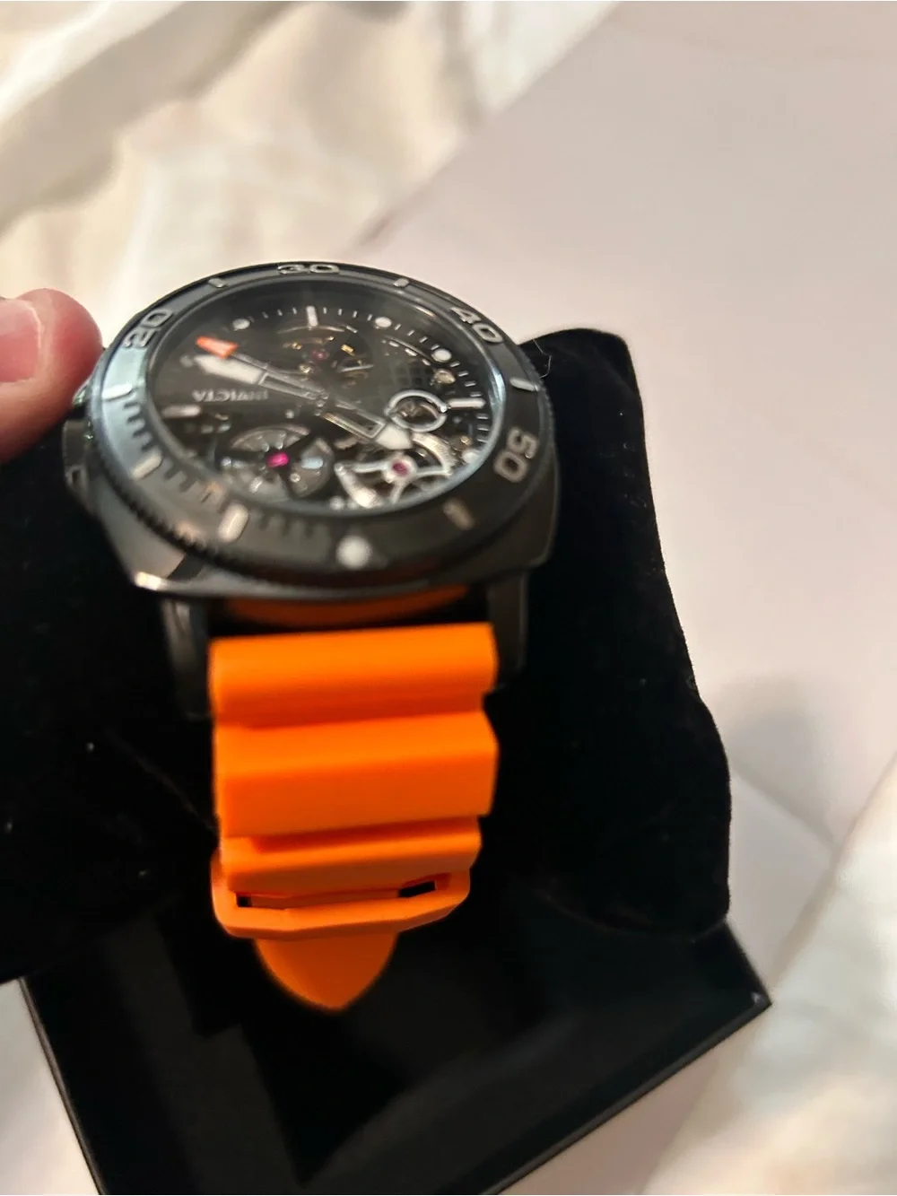 Invicta Black and Orange Skeleton Dial Dive Watch